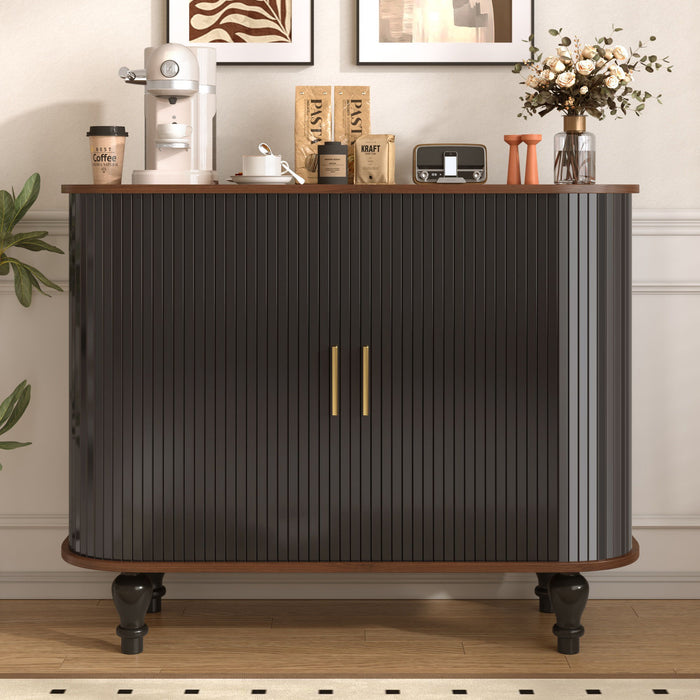 Fluted Liquor & Coffee Bar Cabinet With 6 Wine Racks And 3 Glass Holders