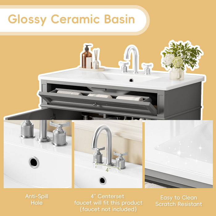 Bathroom Vanity With Top Sink, 2 Drawers, Tip Out Drawer