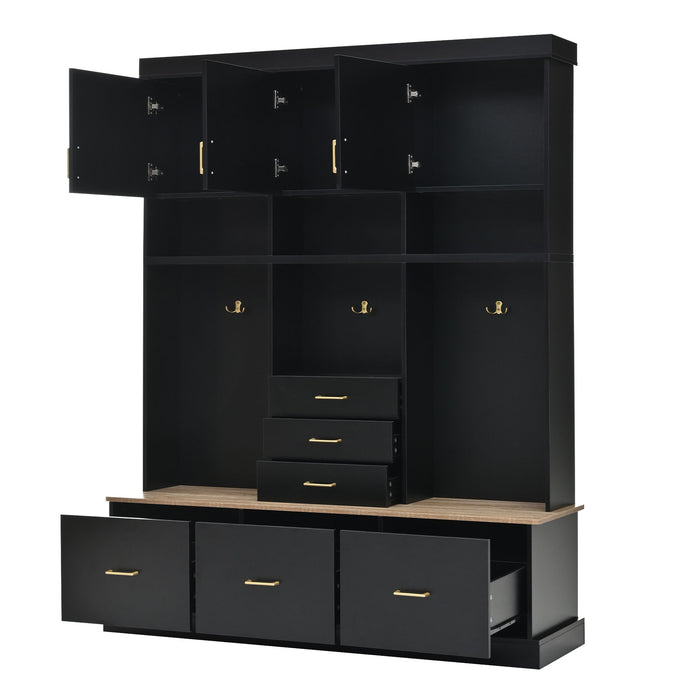 Entryway Hall Tree With Bench And Storage, 5 In 1 Coat Rack