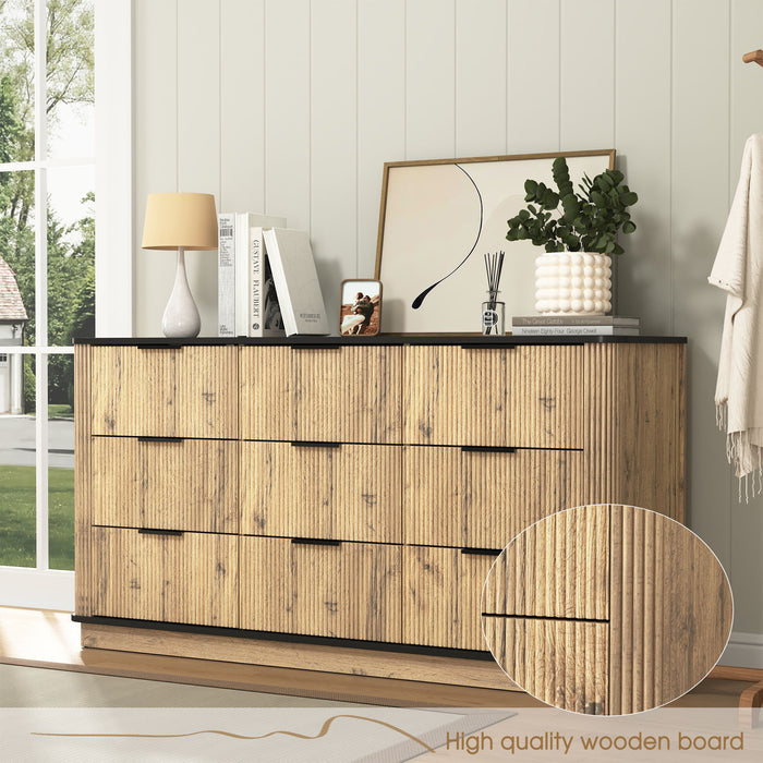 Modern 9 Drawer Cabinet With Metal Rounded Corners Multi Functional Storage - Black