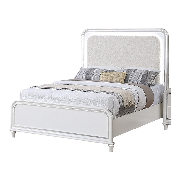 Bed With LED Lights Panel Headboard And Footboard Frame