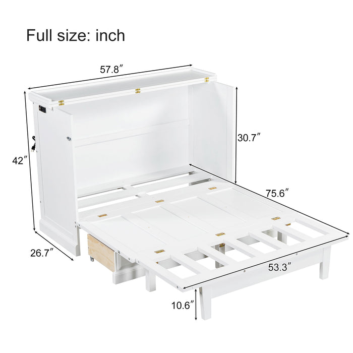 Solid Pine Murphy Bed Chest Cube Cabinet Bed With Charging Station And Large Storage Drawer For Home Office Or Small Room