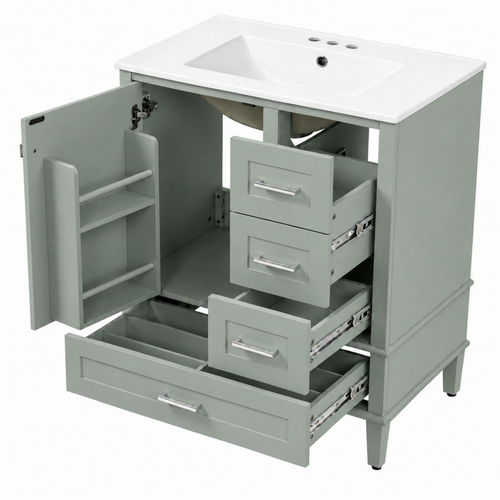 Bathroom Vanity With Sink, Soft Closing Door And Drawers - Light Green