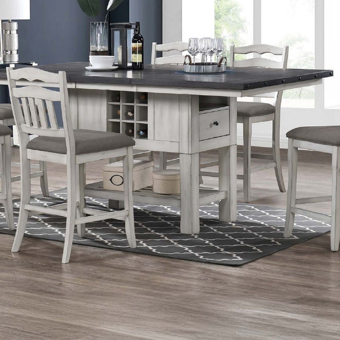 Counter Height Dining Table With 2 Leaves, Under Table Storage - Antique White / Gray