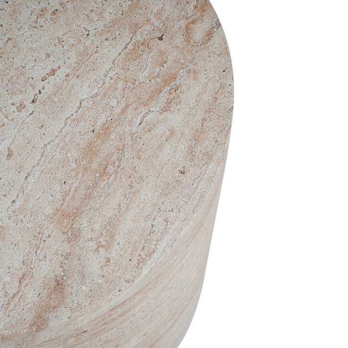 Modern Concrete Side Table With Travertine, Indoor / Outdoor Use - Beige