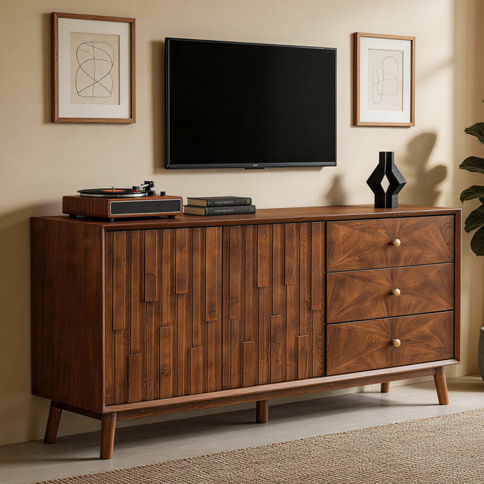 TV Stand With Storage, Entertainment Center, 3 Drawers And 2 Doors For Living Room - Walnut