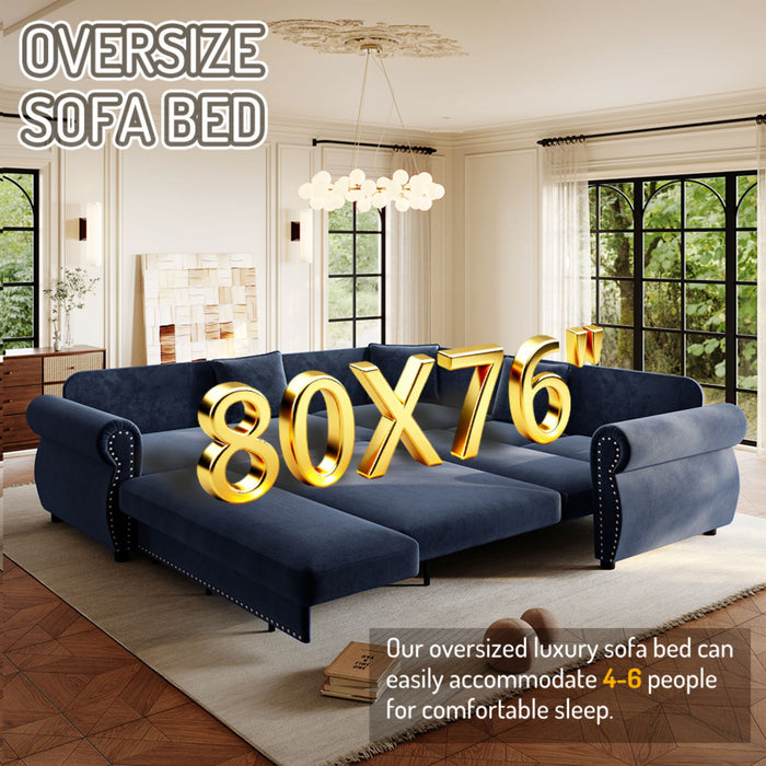 L-Shaped Sofa Couch With Pull-Out Bed