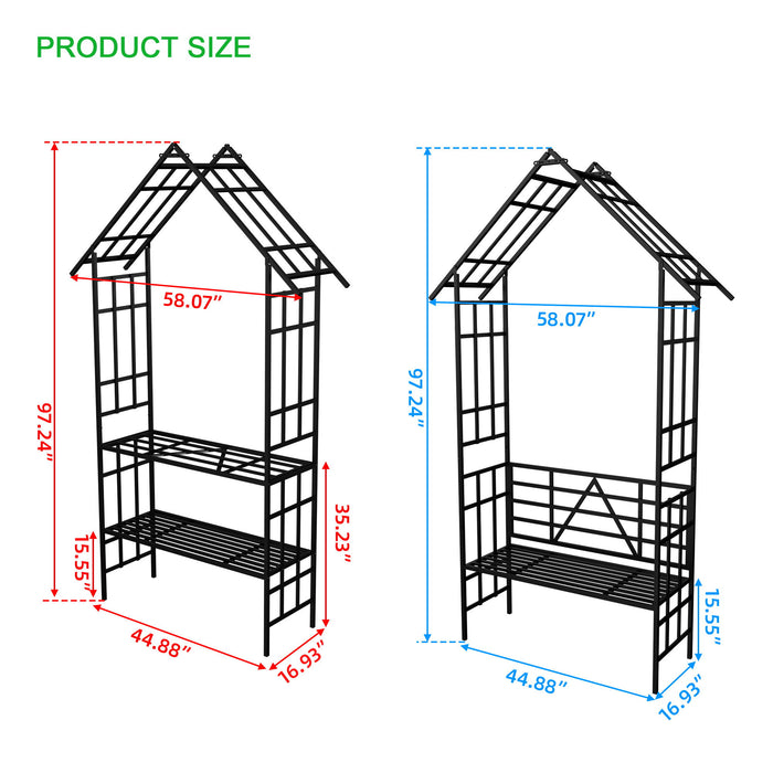 Garden Arch With Bench Turned Into Flower Stand Climbing Plants Support Outdoor - Black