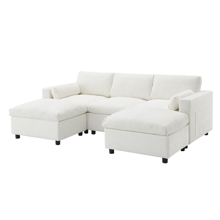 Modular Sectional With Storage Pockets, 5 Seat U Shaped Couch Set With Pillows, Free Combination Modern Cloud Sofa With 2 Movable Ottoman