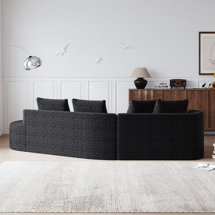 Upholstered Oversized Sectional Sofa, 4 Seater Extra Deep & Wide Curved Cloud Couch With 4 Throw Pillows For Living Room - Black