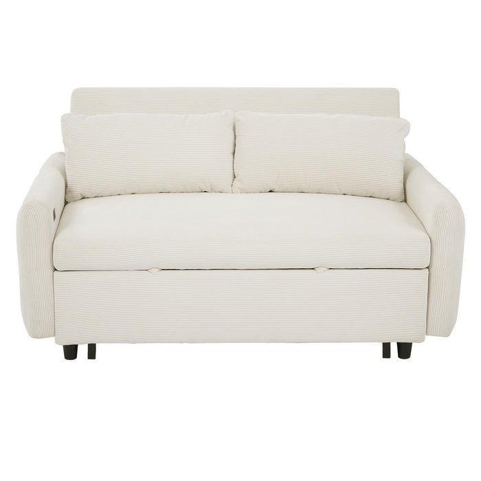 Pull-Out 2 Seat Modern Sleeper Sofa With 2 Throw Pillows And USB Ports