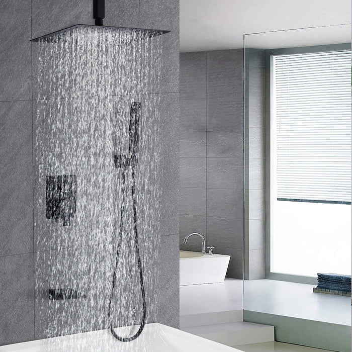 Contemporary Shower System With 12" Rainfall Head And Handheld Spray, Wall Mounted