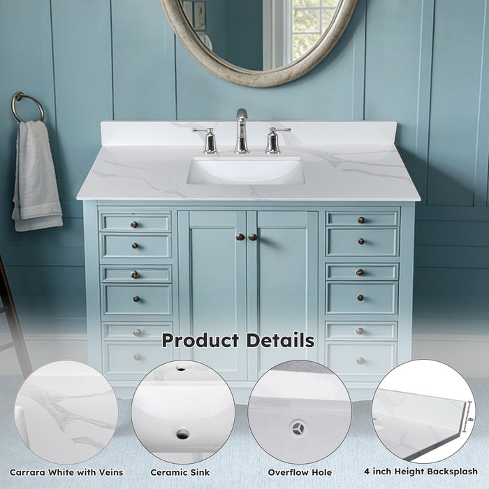 Bathroom Vanity Top With Undermount Sink, 3 Pre Drilled Holes