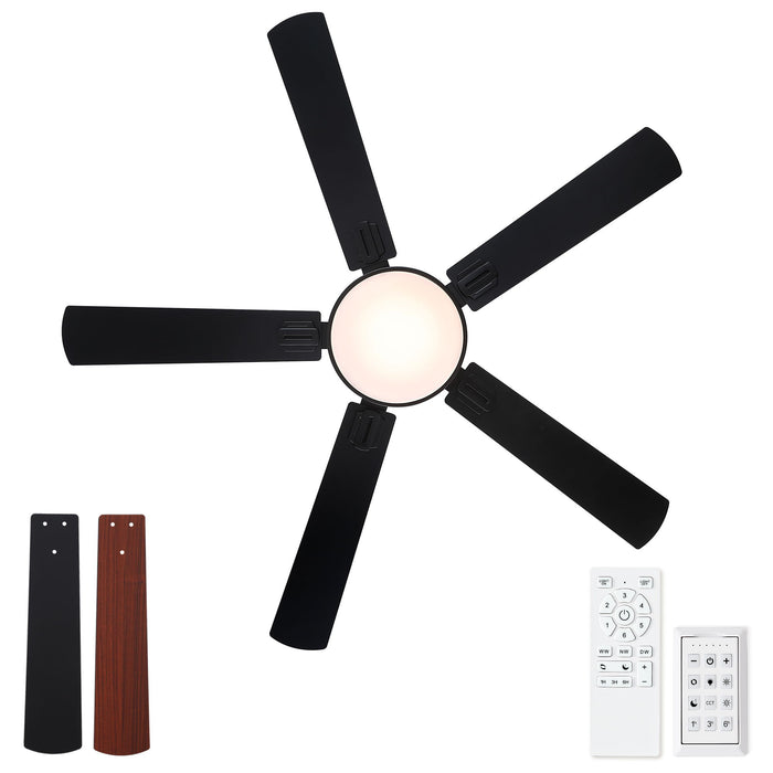 Flush Mount Ceiling Fans With LED Light And Remote Control, 5 Blades