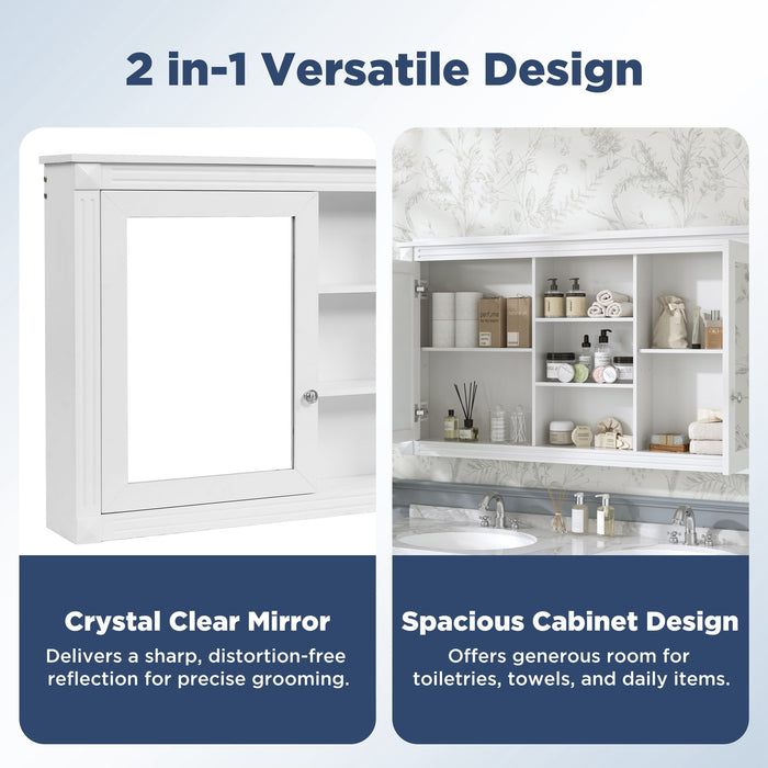 Modern Wall-Mount 2 In 1 Mirror Cabinet With Adjustable Shelves, Soft-Closing Hinges