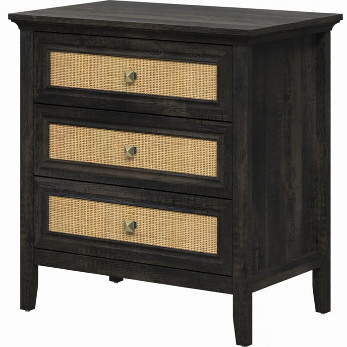 Nightstand With 3 Drawers, Tall End Table - Brown