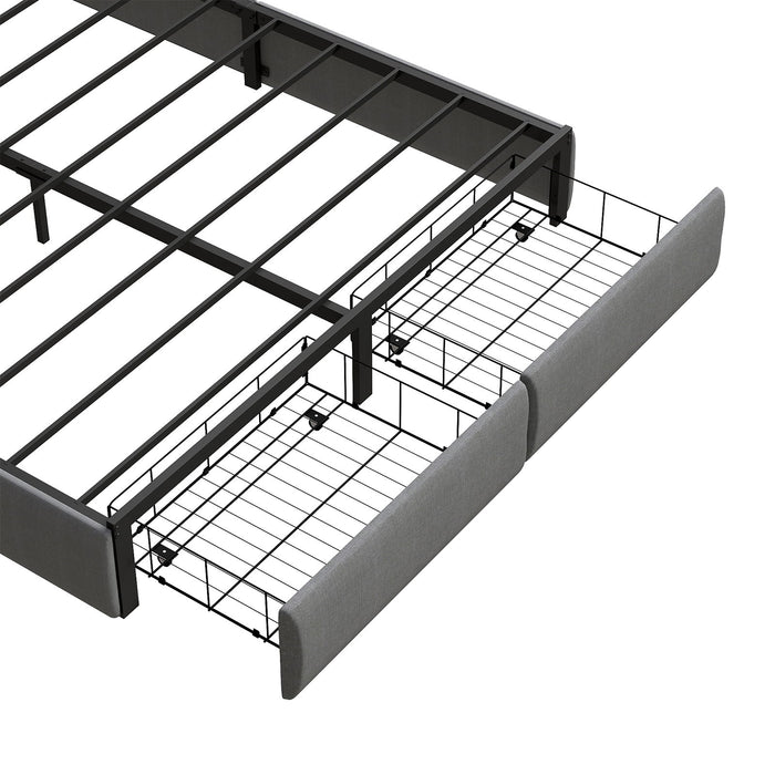Upholstered Platform Bed Frame With RGB LED Lights, Charging Station & 2 Underbed Drawers
