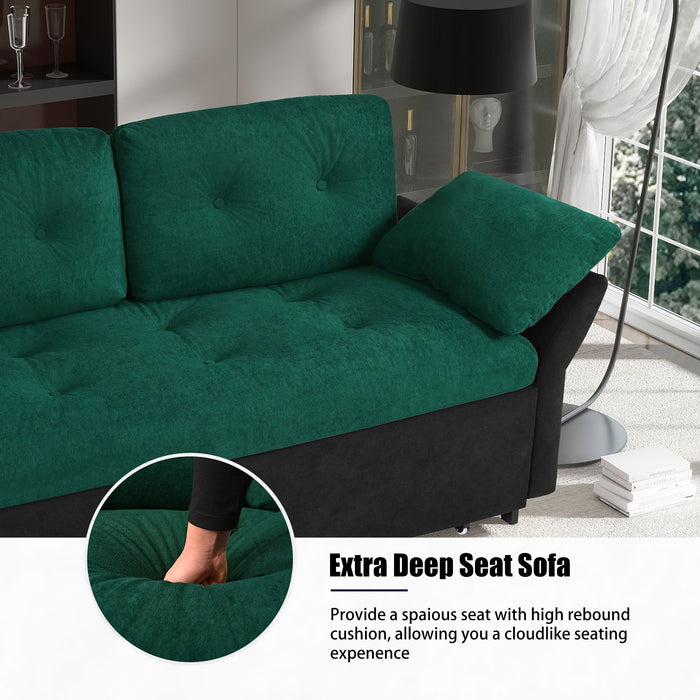 Modern Convertible Sleeper Sofa Bed With Pull-Out Queen Design, Side Storage & Thick Cushions