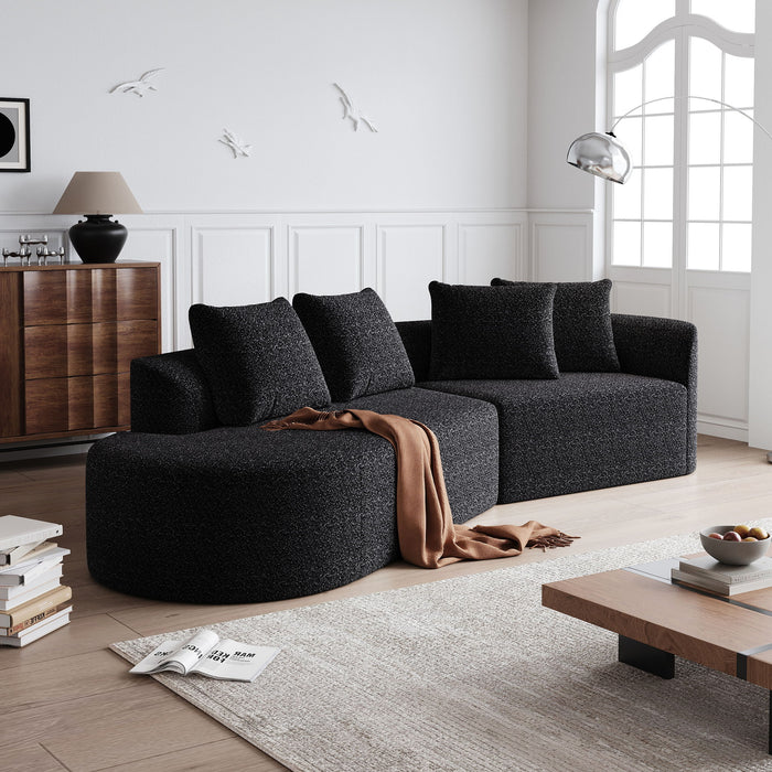 Upholstered Oversized Sectional Sofa, 4 Seater Extra Deep & Wide Seat Curved Cloud Couch With 4 Throw Pillows, Free Combination Living Room - Black