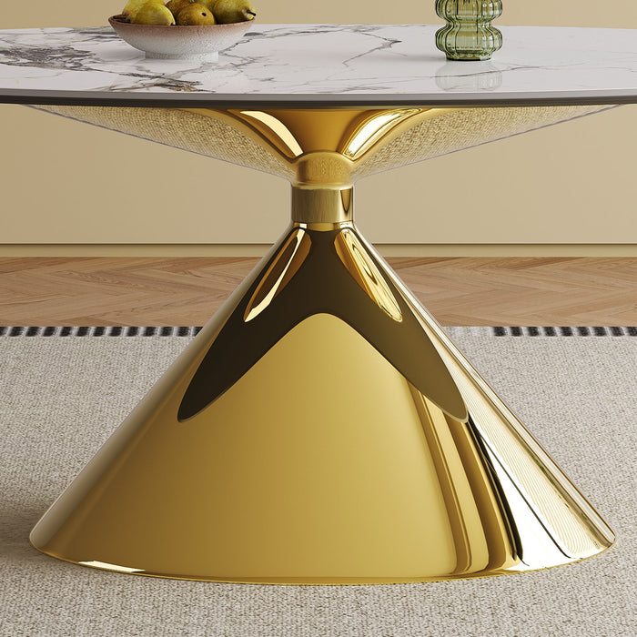 Modern Luxury Marble Dining Table Set Oval Kitchen Table With Stainless Steel Base - Gold / White Print