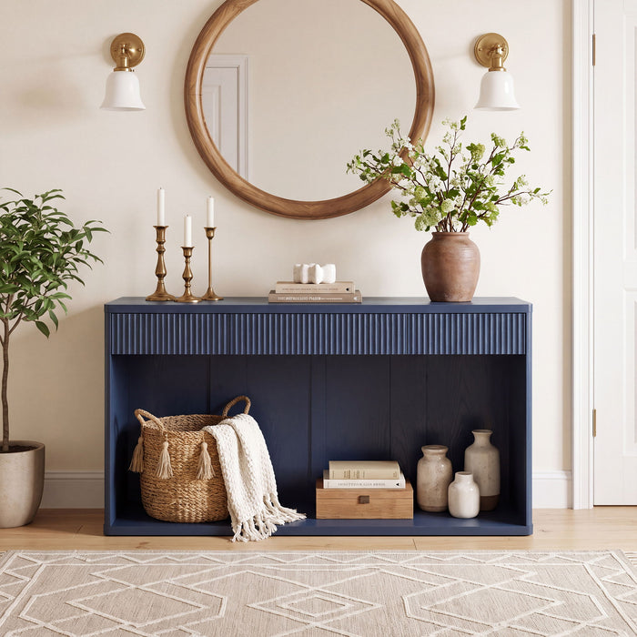 Fluted Console Table With 3 Drawers, Long Sofa Table Behind Couch For Living Room
