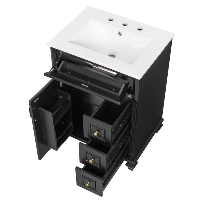 Freestanding Bathroom Vanity With Sink, 3 Drawers & Flip-Out Drawer