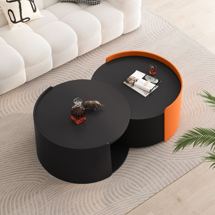 Modern Round Nesting Coffee Table With Extendable Sliding Top