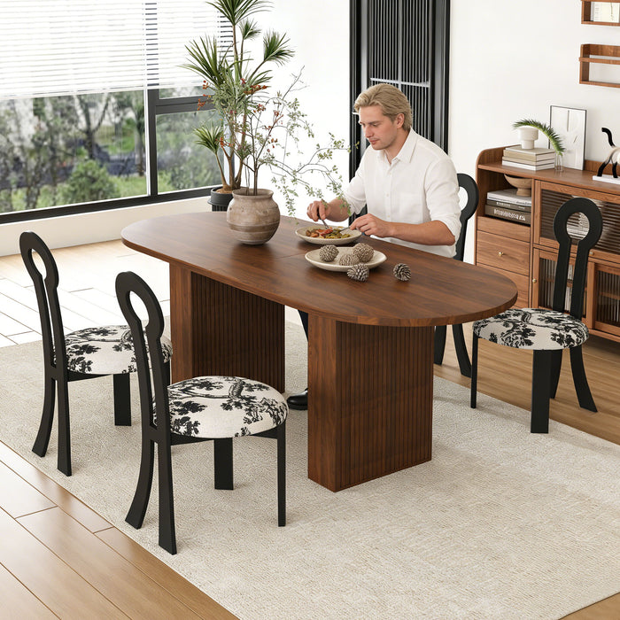 Oval Dining Table For 6 With 4 Upholstered Chairs - Walnut / Black