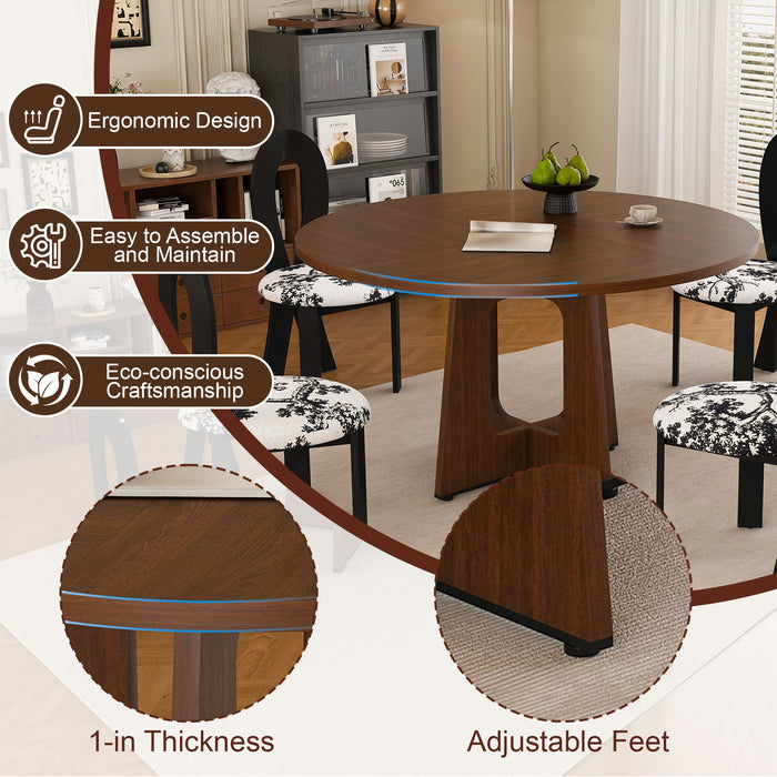 Round Dining Table For 4 With 4 Upholstered Chairs - Walnut / Black