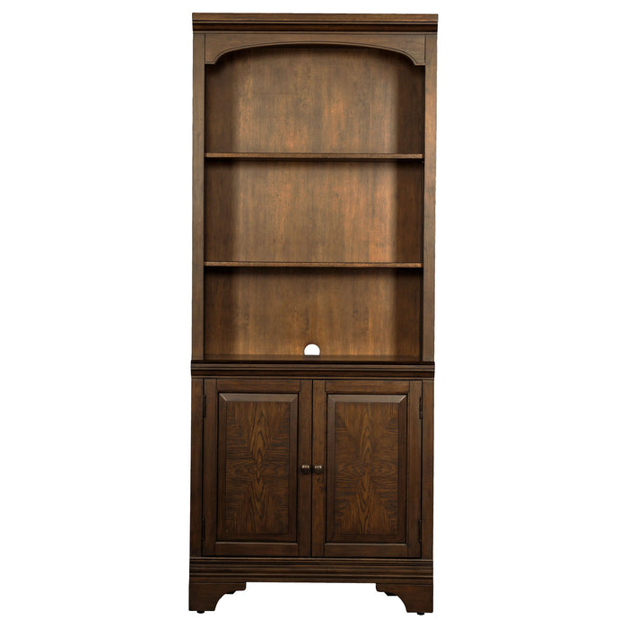 Stigham - Bookcase With 2 Door Cabinet, Adjustable Shelves, Cable Management - Oak