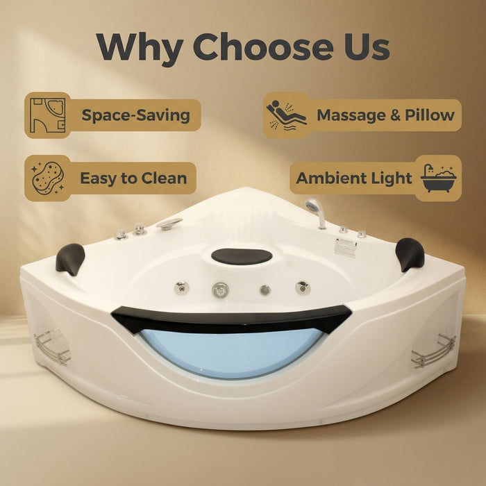 Xavier - Corner Double Massage Bathtub - Milk White