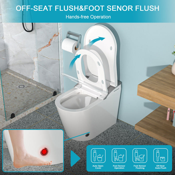 Smart Bidet Toilet Combo With Auto Open & Close, Heated Seat, Foot Sensor Flush, LED Display, Ceramic - White