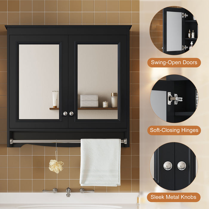 Modern Wall-Mounted Mirror Cabinet With Adjustable Shelves, Soft-Close Doors, High-Definition Mirror