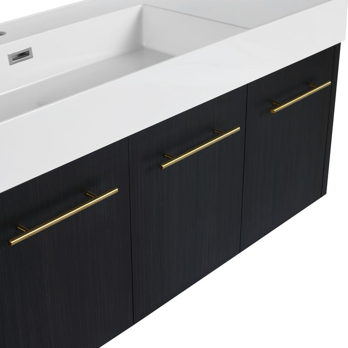 Contemporary 48" Wall Mounted Bathroom Vanity With Resin Sink And Soft Closing Doors And Line - Black Chestnut