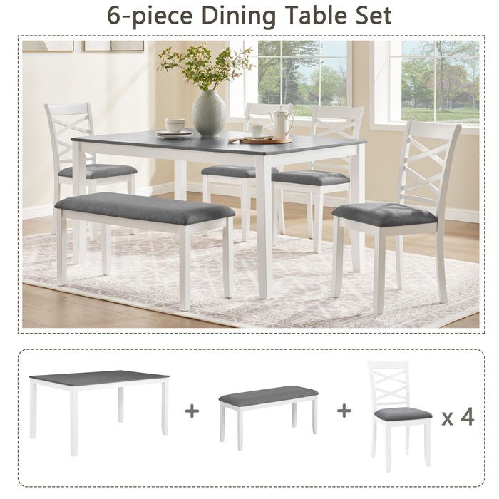 Elegant 6 Piece Dining Table Set With 4 Chairs And Bench