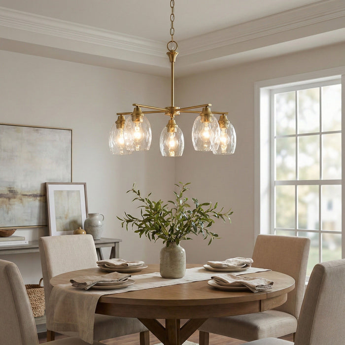 5 Lights Linear Arms With Chain Chandelier - Clear / Gold