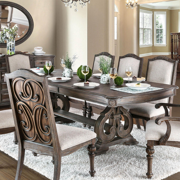 Rustic Dining Set With Table And Upholstered Chairs