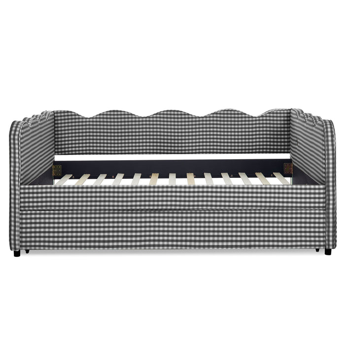 Gingham Daybed With USB Charging Port, Wave-Shaped Design