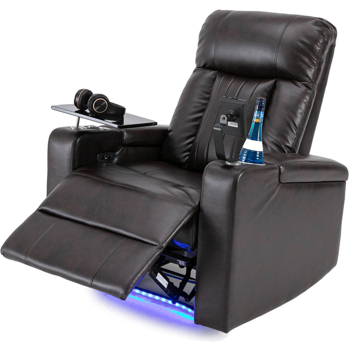 Power Recliner With Storage Arms, Cupholders, Swivel Tray Table And Cell Phone Stand - Brown