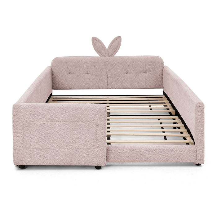 Cute Rabbit Ear Upholstered Platform Bed Frame With Safety Rail