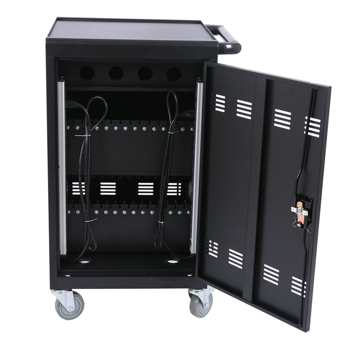 Mobile Charging Cart And Cabinet For Tablets Laptops 32-Device - Matt Black