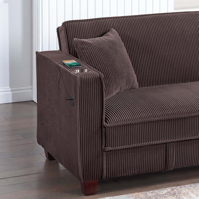Modern Convertible Sofa With Hidden Storage USB Port, Cup Holder