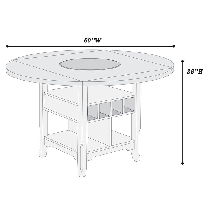 Counter Height Dining Table With Built In Lazy Susan And Storage Shelves