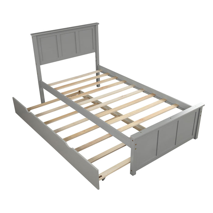 Platform Bed With Twin Trundle And Frame, Twin Size - Gray