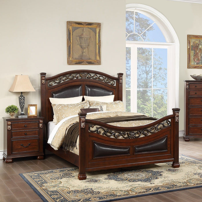 3 Piece Bedroom Set, Traditional Bed With 2 Nightstands