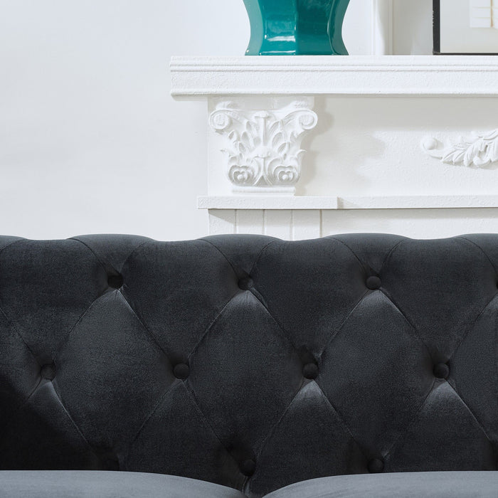 Chesterfield Upholstery Fabric Sofa With Roll Armrest & Nailhead