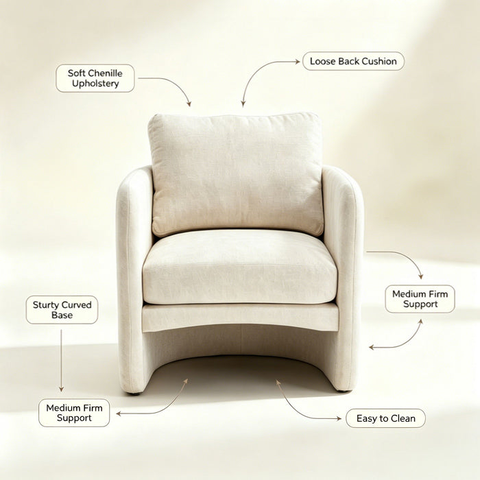 Armchair With Low Profile Curved Frame - Beige
