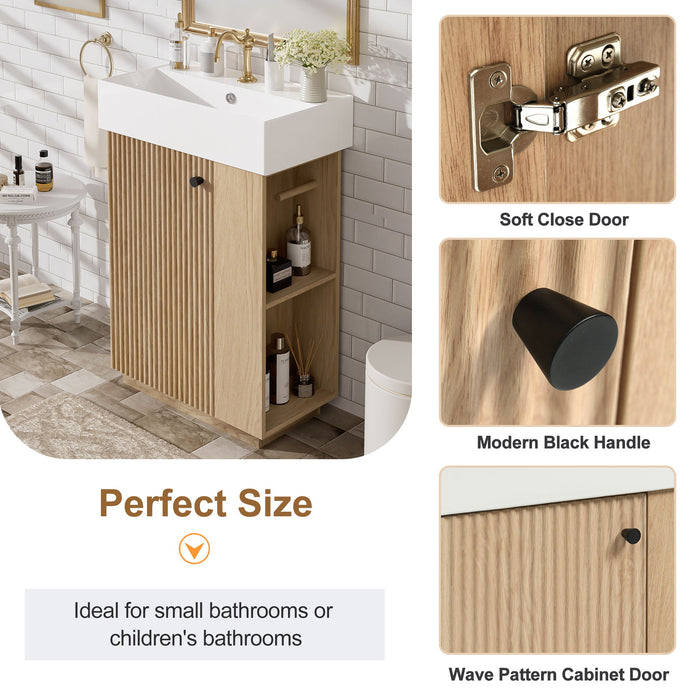 Bathroom Vanity With Sink, Freestanding Wood Grain Cabinet With Storage