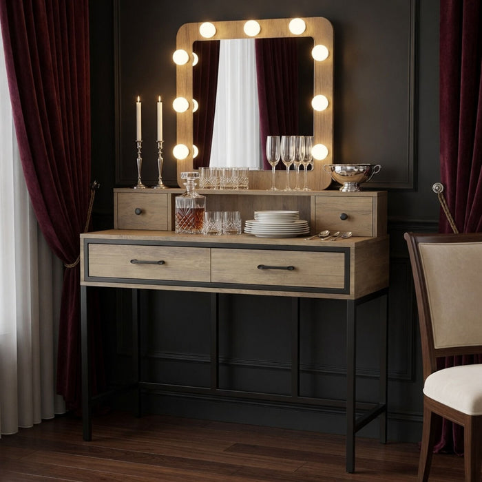 Vanity Desk With 3 Color Lighted Mirror And 4 Drawers