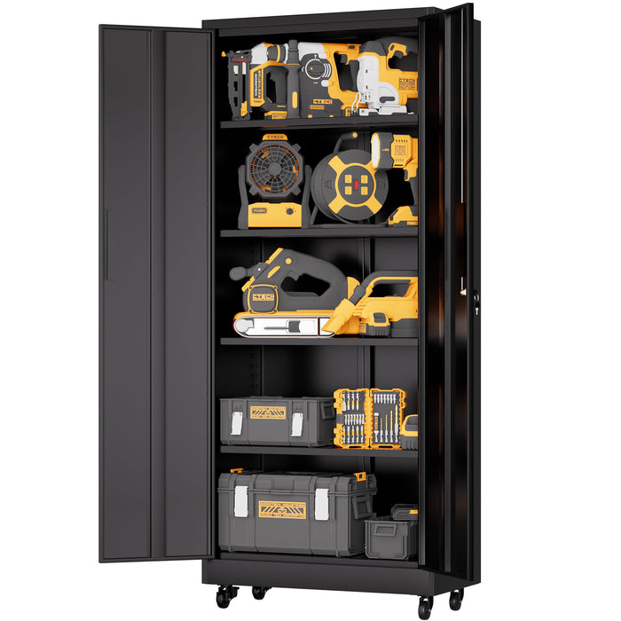 Heavy Duty Rolling Cabinet With Lock, Garage Storage Cabinet, 4 Adjustable Shelves For Tool Organization